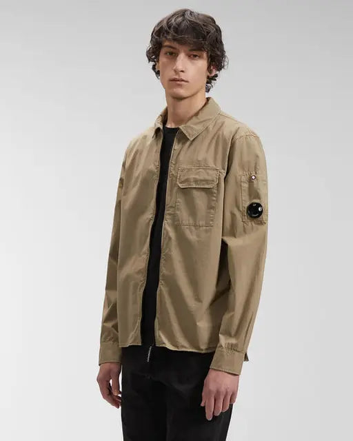 Black monochrome cotton men's jacket by Lamp Post, showcasing a stylish, fitted design with a front zipper and collar.