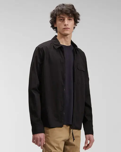 Black monochrome cotton jacket for men by Lamp Post, featuring a casual fit and classic design.