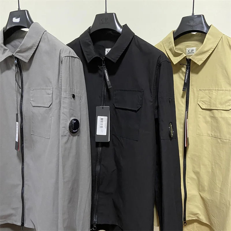 Black monochrome cotton men's jacket from Lamp Post, casual style with a relaxed fit and classic design.