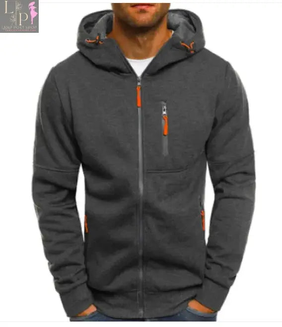 Black men's hoodie cotton jacket from Lamp Post, featuring a casual design with a front zipper and hood for everyday wear.