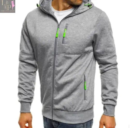Black men's cotton hoodie jacket by Lamp Post, shown in small size, with a casual fit and front pocket design.