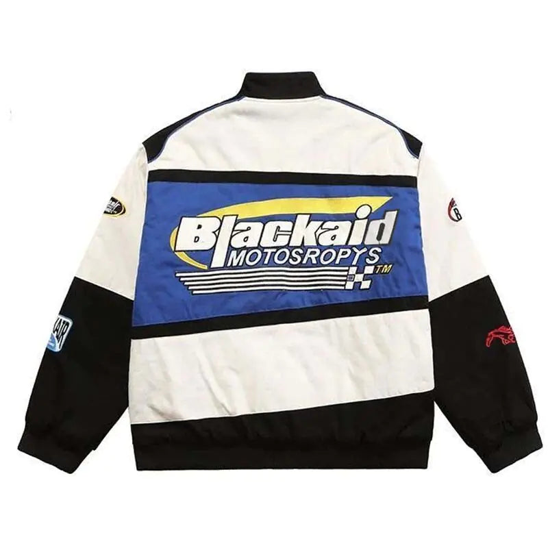 Blue Lamp Post men's motorcycle jacket with streetwear letter print and casual style, perfect for urban fashion.