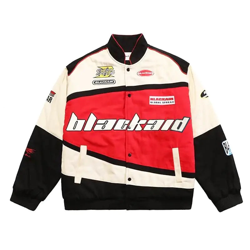 Blue Lamp Post men's motorcycle jacket with streetwear letter print, featuring a stylish and modern design.