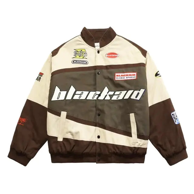 Blue Lamp Post men's motorcycle jacket with streetwear letter print, featuring a stylish and edgy design for casual wear