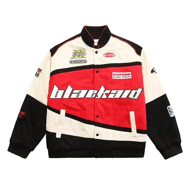 Blue Lamp Post men's streetwear motorcycle jacket with letter print, casual men's jacket, stylish and comfortable for everyday wear.