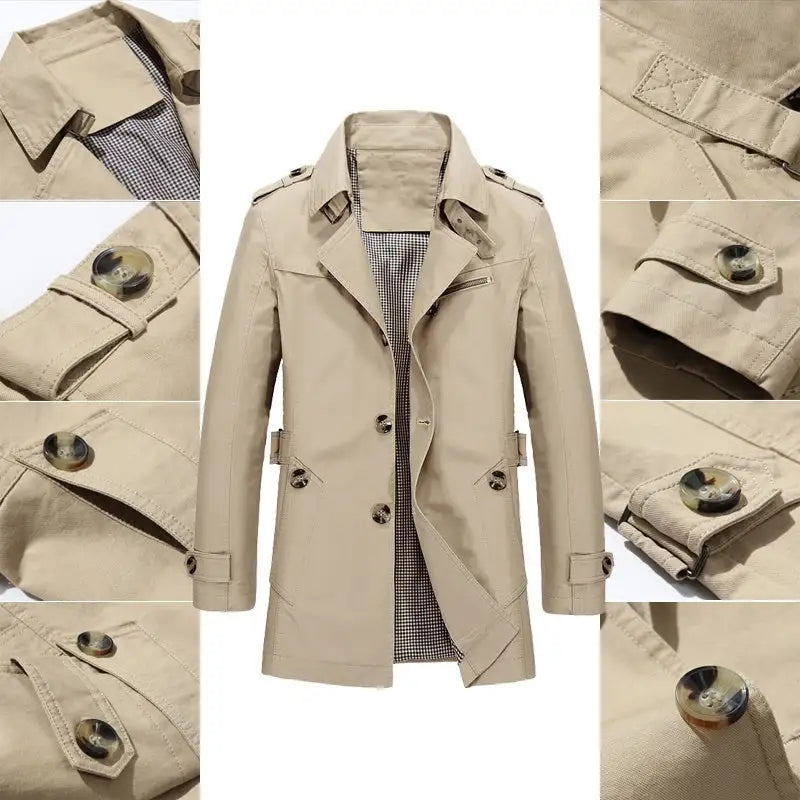 Medium-length blue men's business jacket by Lamp Post, made of pure cotton, featuring a tailored fit and classic design.