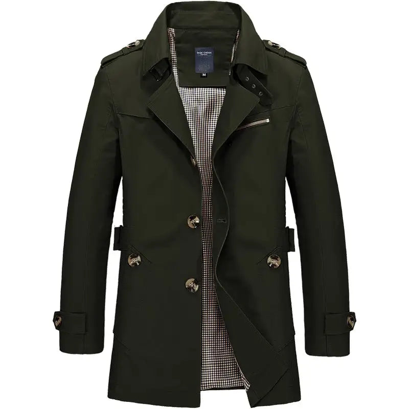 Blue men's long business jacket by Lamp Post, made of pure cotton, featuring a tailored fit and classic design.