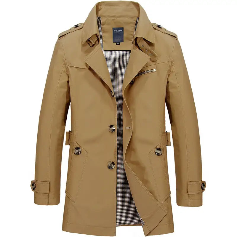 Blue men's long business jacket by Lamp Post, made of pure cotton, tailored for professional style and comfort.