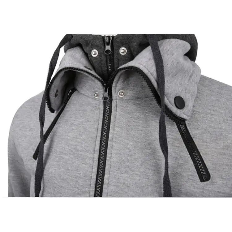 Dark gray men's hoodie jacket with double zipper and hood by Lamp Post, size extra-extra-extra-large, casual men's jacket.