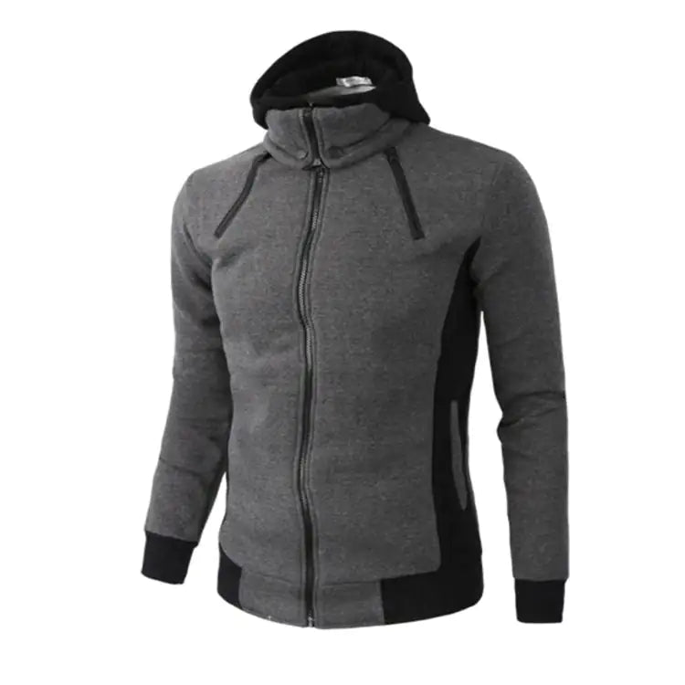 Dark gray Lamp Post men's double zipper hoodie jacket with hood and spacious fit, designed for casual and outdoor wear.