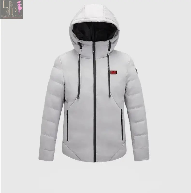 Green men's heated jacket by Lamp Post, shown in size large, with insulated design and front zipper for warmth and comfort.