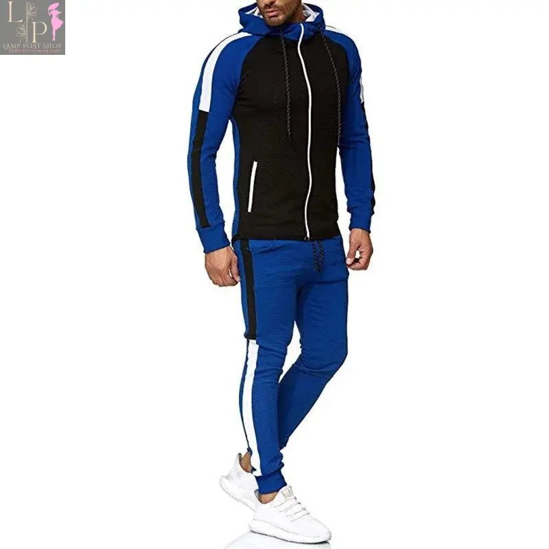 White and green men's hoodie jacket with matching pants tracksuit by Lamp Post, casual athletic wear for men.