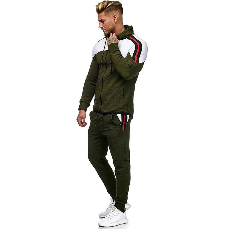 Men's white and green hoodie jacket with matching pants tracksuit by Lamp Post, casual athletic wear for men.