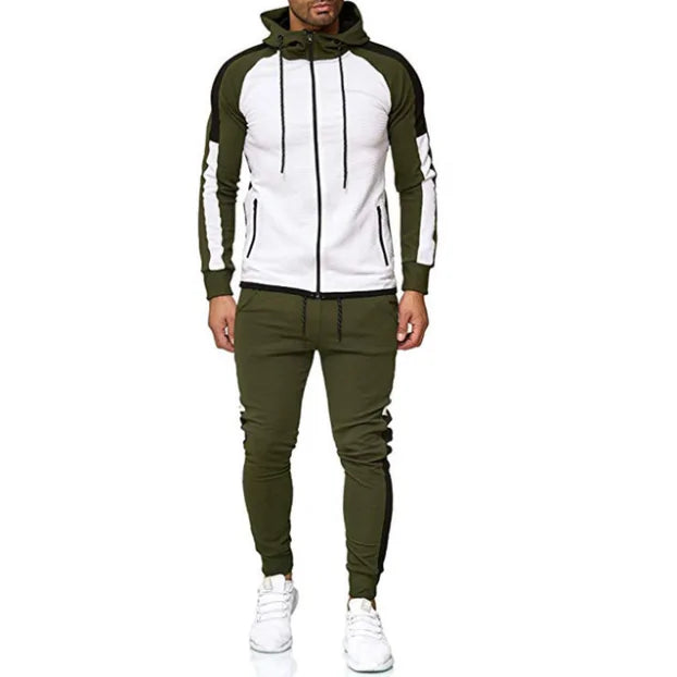 Men's white and green hoodie jacket with matching pants tracksuit by Lamp Post, casual athletic wear for men.