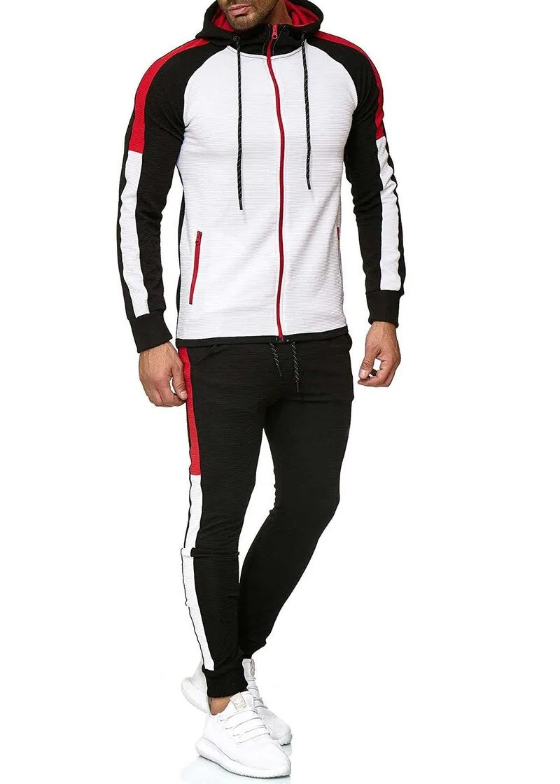 Men's white and green hoodie jacket with matching pants tracksuit by Lamp Post, casual athletic wear for men.