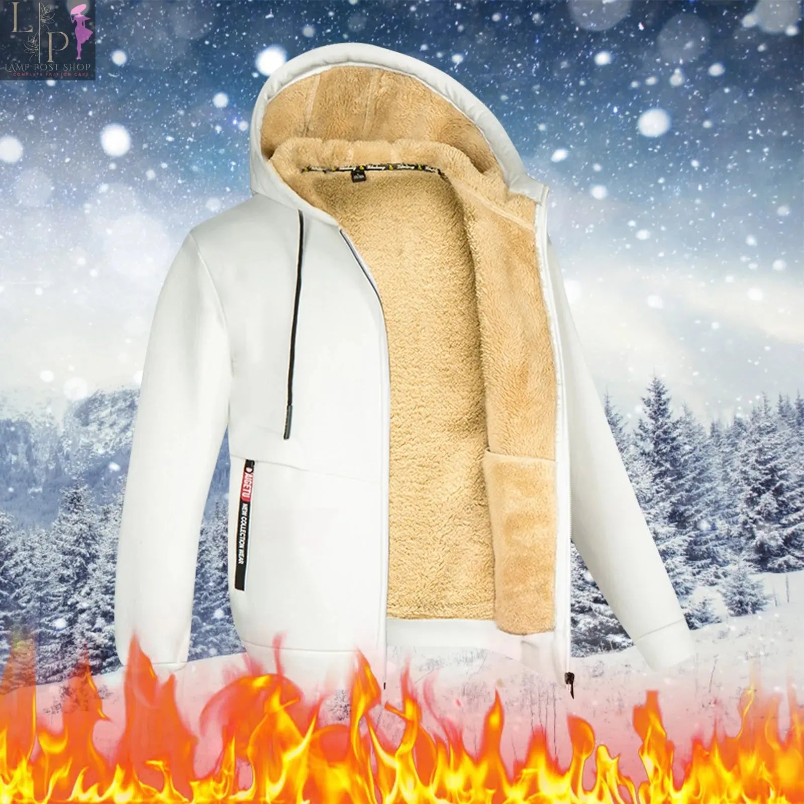 Black Lamp Post men's zipper hoodie jacket with long sleeves, casual sports style, warm and comfortable for everyday wear.