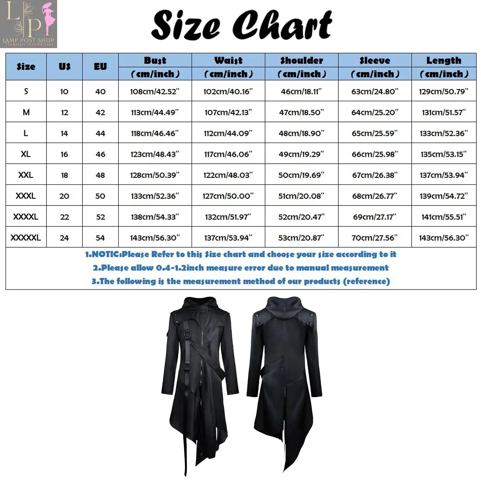 Black men's hooded long jacket with zipper and belt, featuring long sleeves and a stylish design from Lamp Post.