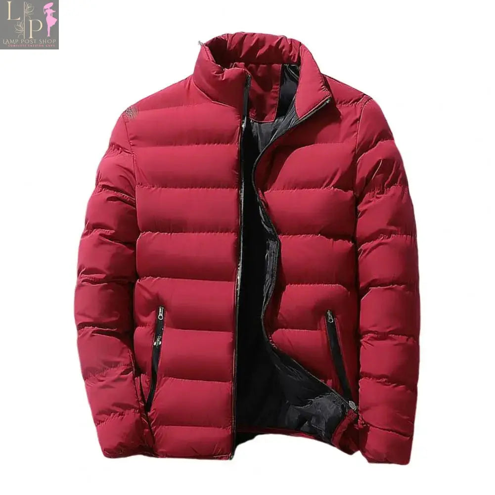 Blue men's 2024 winter warm jacket by Lamp Post, insulated men's jacket with a cozy design for cold weather.