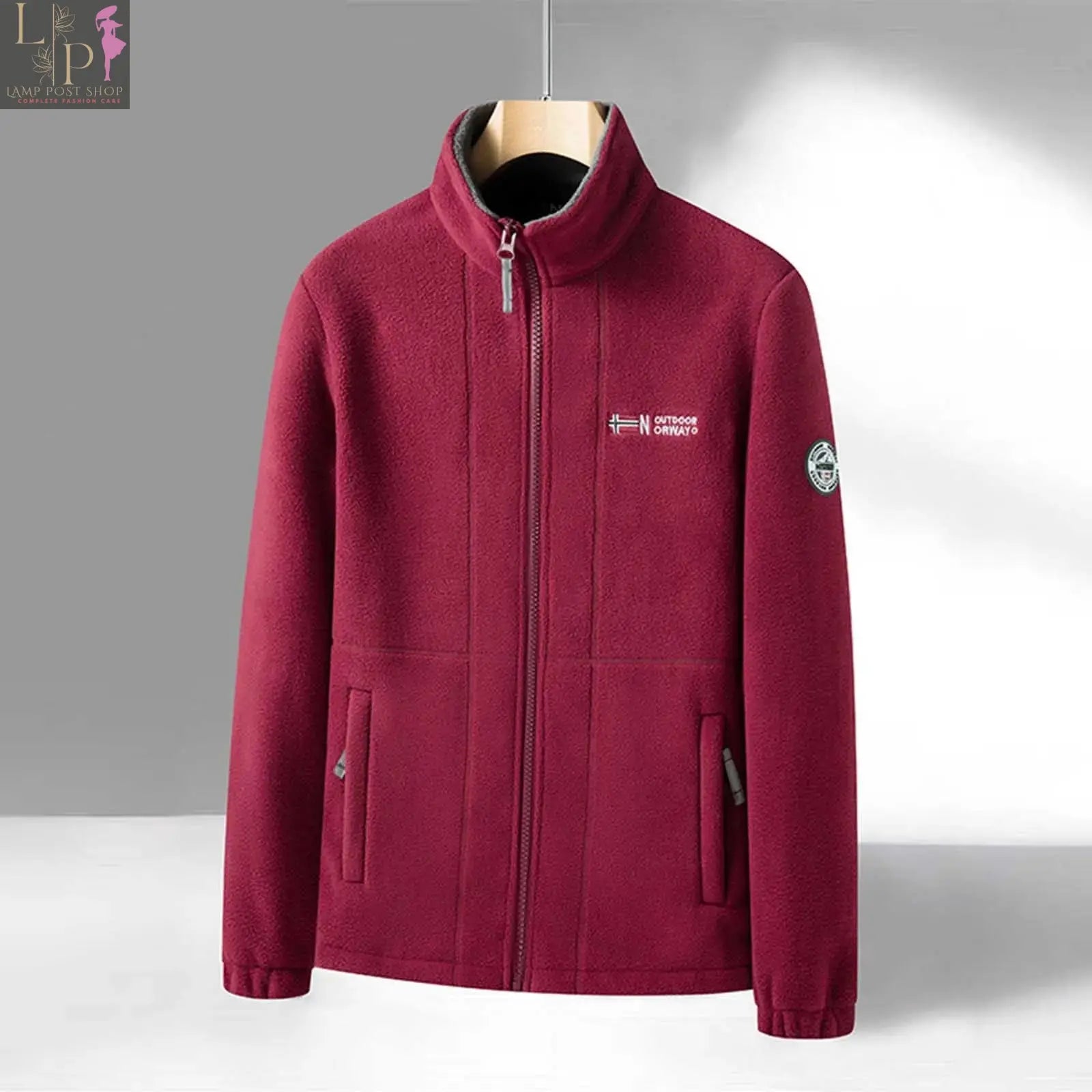 Blue men's winter fleece jacket with stand collar, big and tall fit, suitable for spring and autumn by Lamp Post.