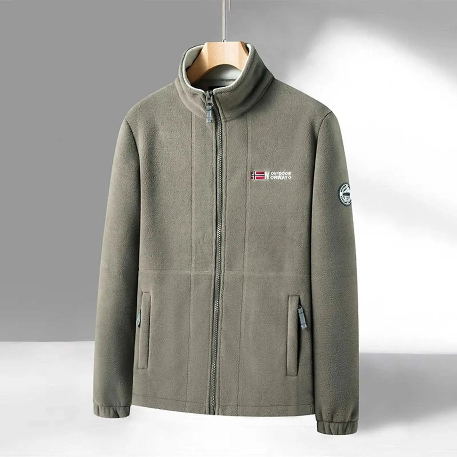 Blue men's fleece jacket by Lamp Post with stand collar, suitable for big and tall sizes, ideal for spring and autumn wear.
