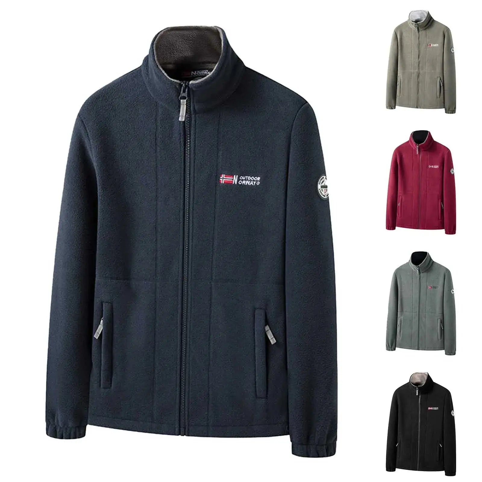 Blue men's winter fleece jacket with stand collar, big and tall size, ideal for spring and autumn by Lamp Post.