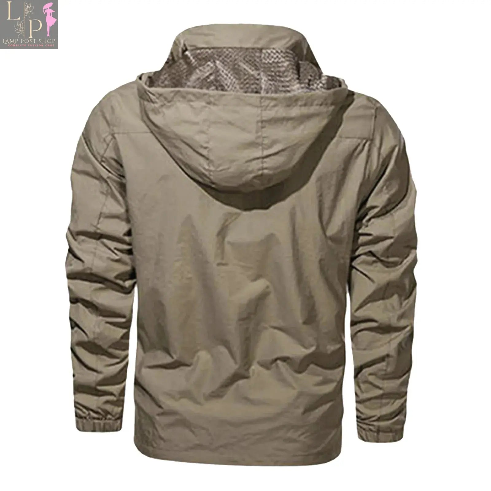 Blue men's waterproof military hooded jacket by Lamp Post, featuring a rugged design and adjustable hood for outdoor wear.