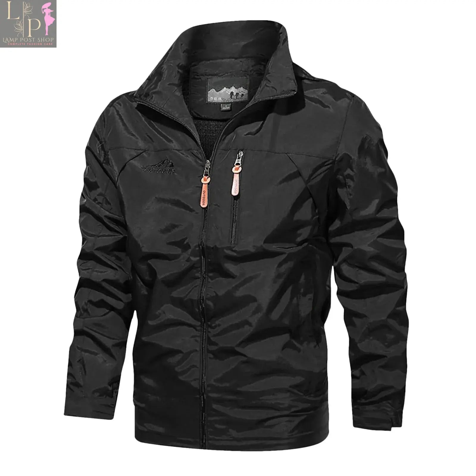 Blue men's waterproof military hooded jacket by Lamp Post, shown in XL size, designed for outdoor wear and weather protection.