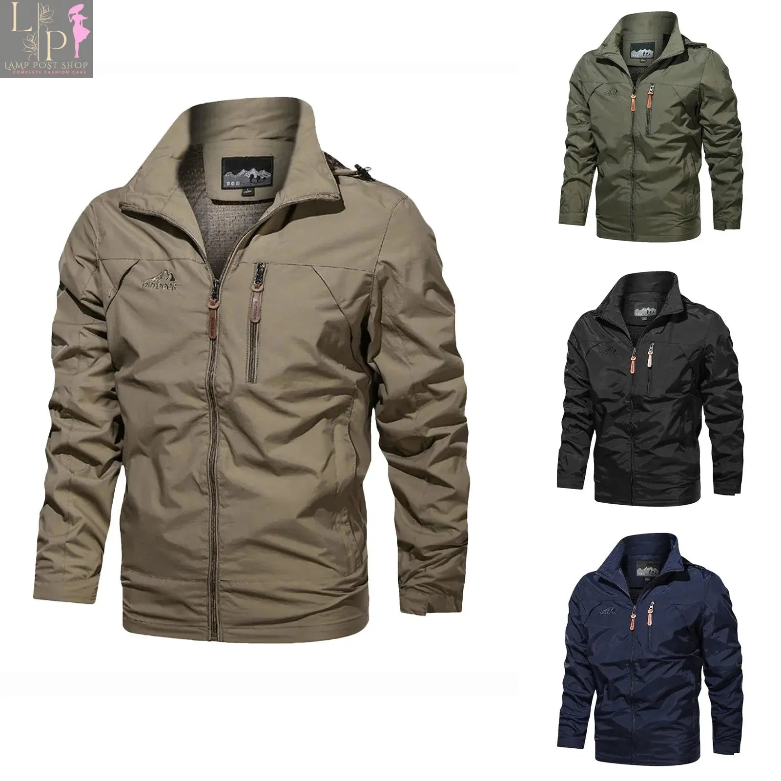 Blue men's waterproof military hooded jacket by Lamp Post, featuring a rugged design and adjustable hood, ideal for outdoor wear.
