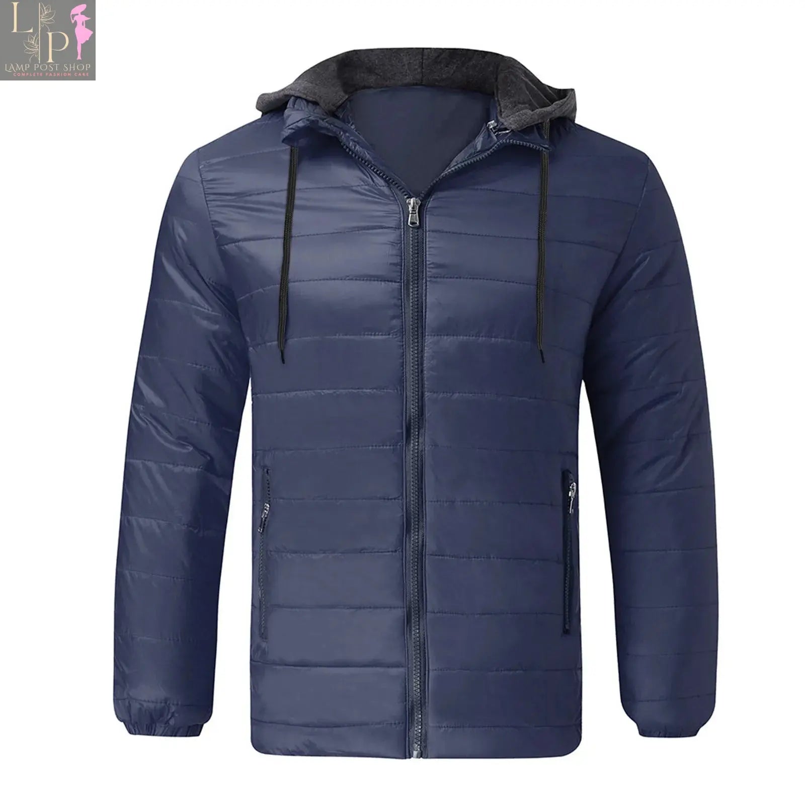 Men's blue winter warm hooded zipper jacket by Lamp Post, men's jacket with front zipper and hood, size XXL, casual outdoor wear