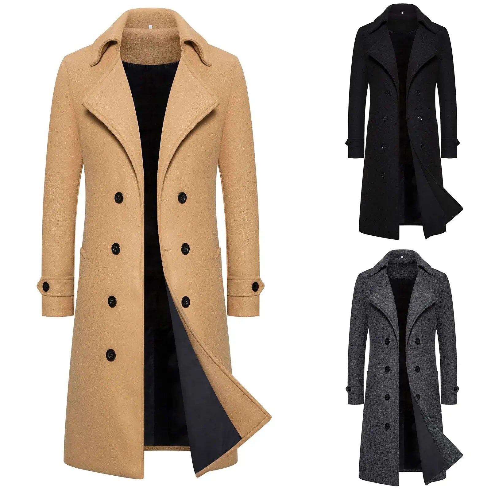 Men's winter slim coat by Lamp Post with long sleeves, warm pockets, and a stylish long cardigan design.