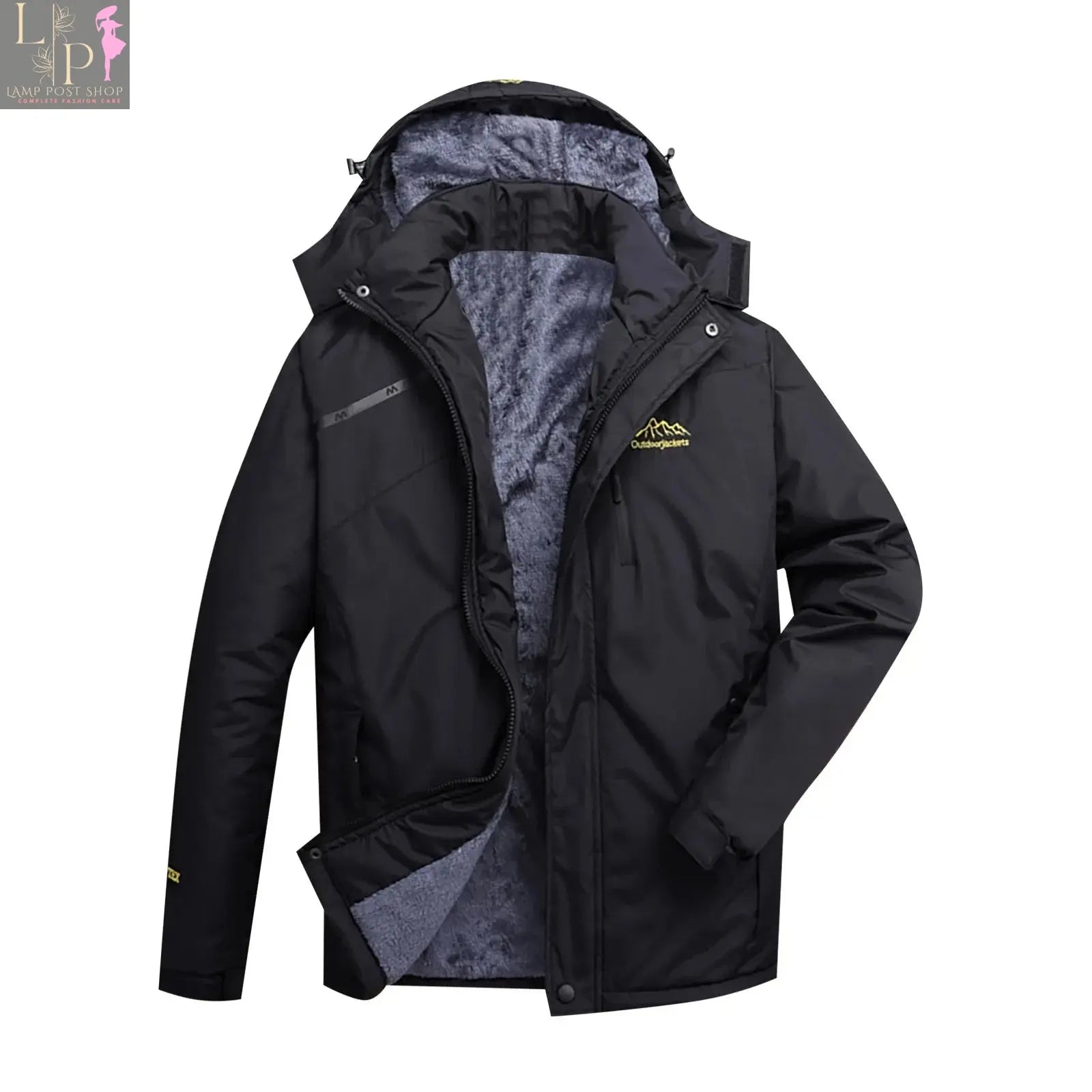 Pink men's and women's mountain ski jacket by Lamp Post, windproof and rain-resistant winter coat for snow and cold weather.