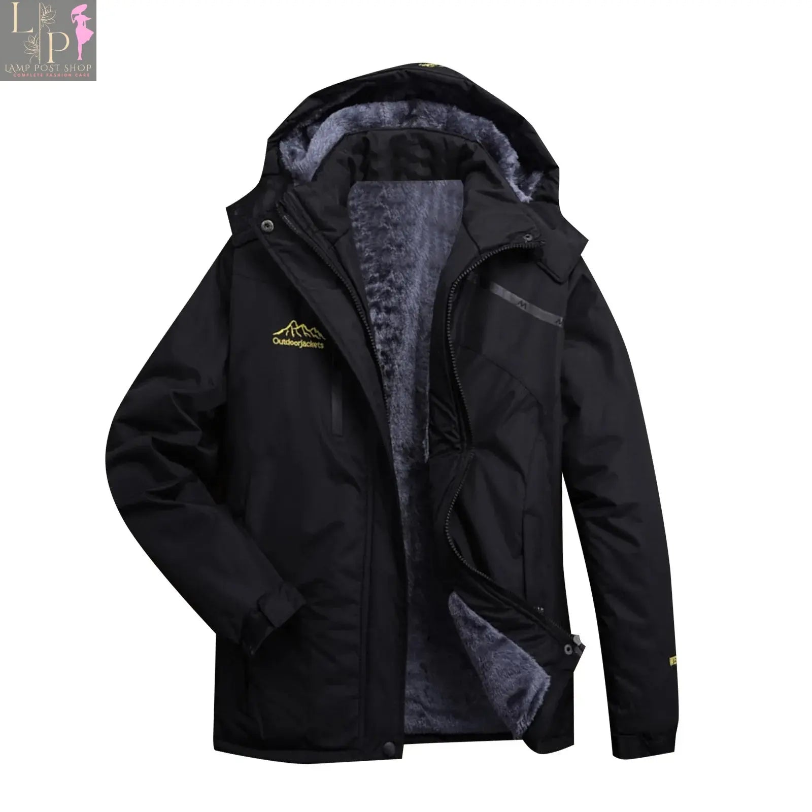 Pink men's and women's mountain ski jacket by Lamp Post, windproof and rain-resistant winter coat for snow and cold weather.