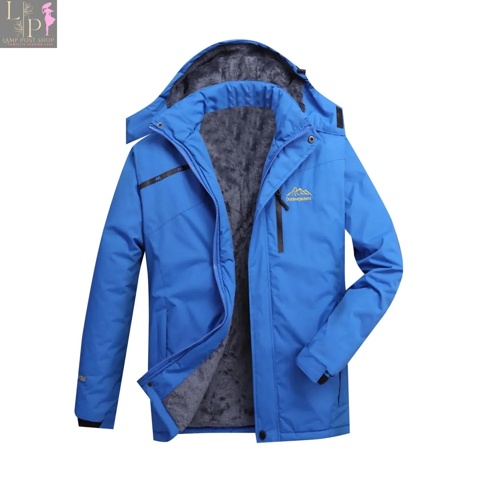 Pink men's and women's mountain ski jacket by Lamp Post, windproof and rain-resistant winter coat for snow and cold weather.