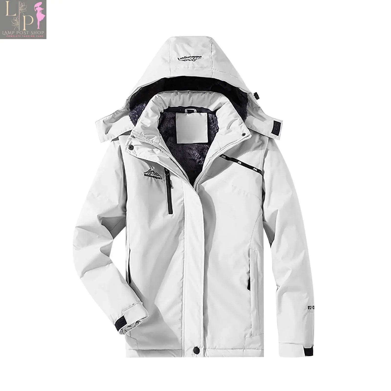 Pink men's and women's mountain ski jacket by Lamp Post, windproof and rainproof winter coat for snow and cold weather.
