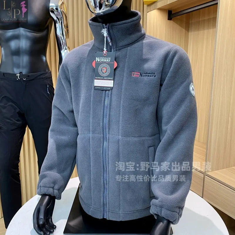 Red men's winter outdoor jacket by Lamp Post, lightweight and insulated, suitable for cold weather outdoor activities.