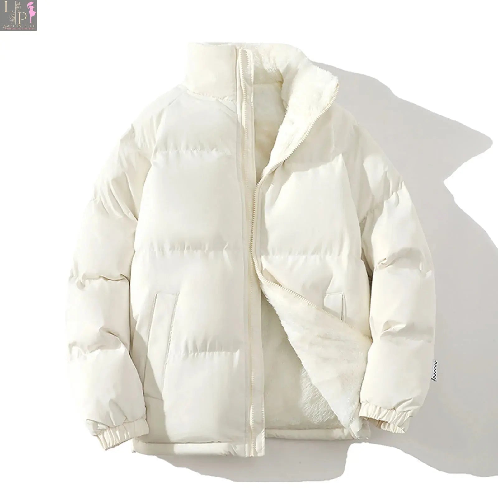 Men's padded fleece jacket by Lamp Post, white winter coat with windbreaker features, warm and suitable for cold weather.
