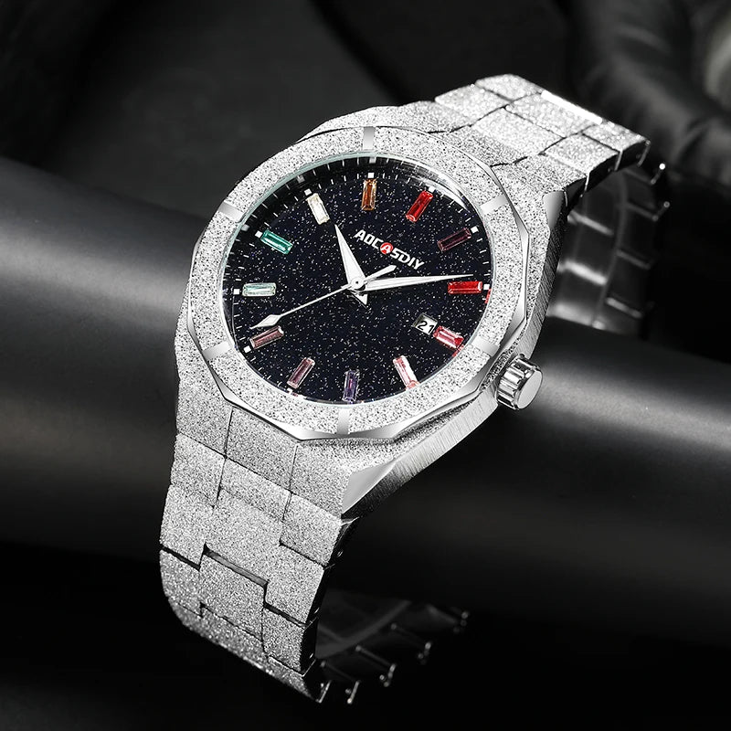 Luxury Lamp Post men's gold quartz wristwatch with luminous hands, stylish business watch for men.