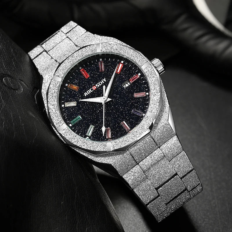 Luxury Lamp Post men's gold quartz wristwatch with luminous hands, elegant business watch for men.