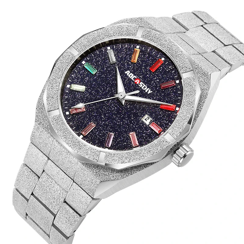 Luxury Lamp Post men's quartz wristwatch with gold finish, luminous hands, stylish design, and classic business watch appearance.