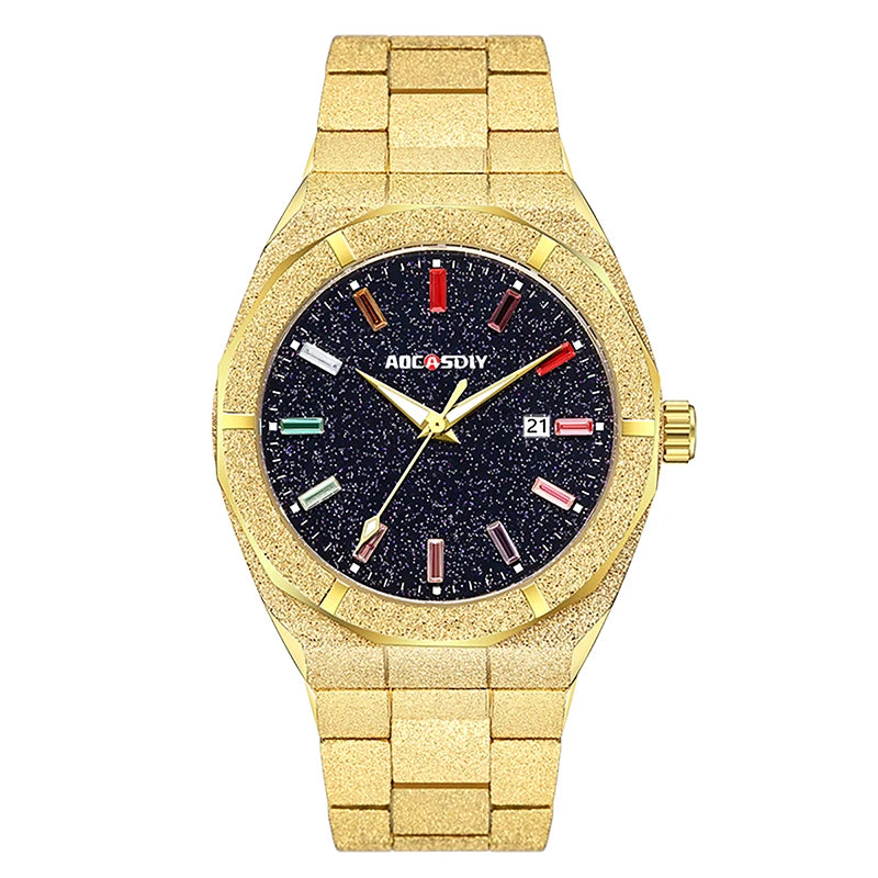 Luxury Lamp Post men's gold quartz wristwatch with luminous hands, stylish business watch for men.