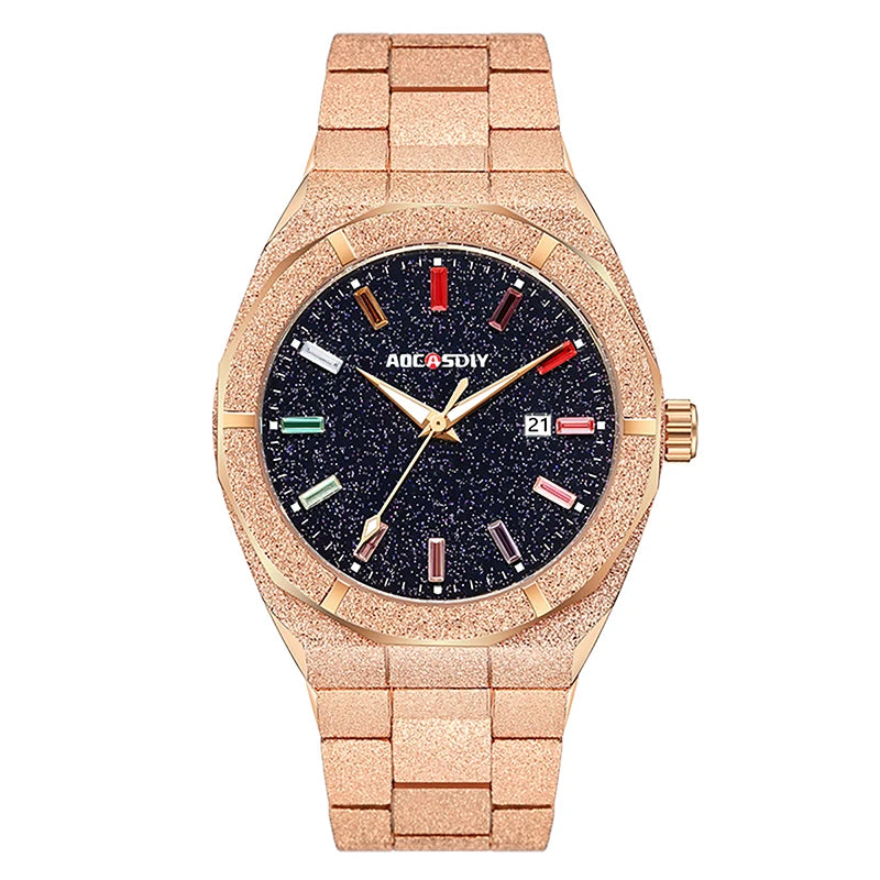 Luxury Lamp Post men's gold quartz wristwatch with luminous hands, elegant business watch for men.
