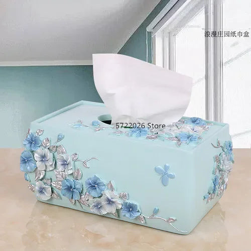 Modern Lamp Post bath accessories set with flower toothbrush holder, soap dispenser, tissue box, and tray for bathroom decor.