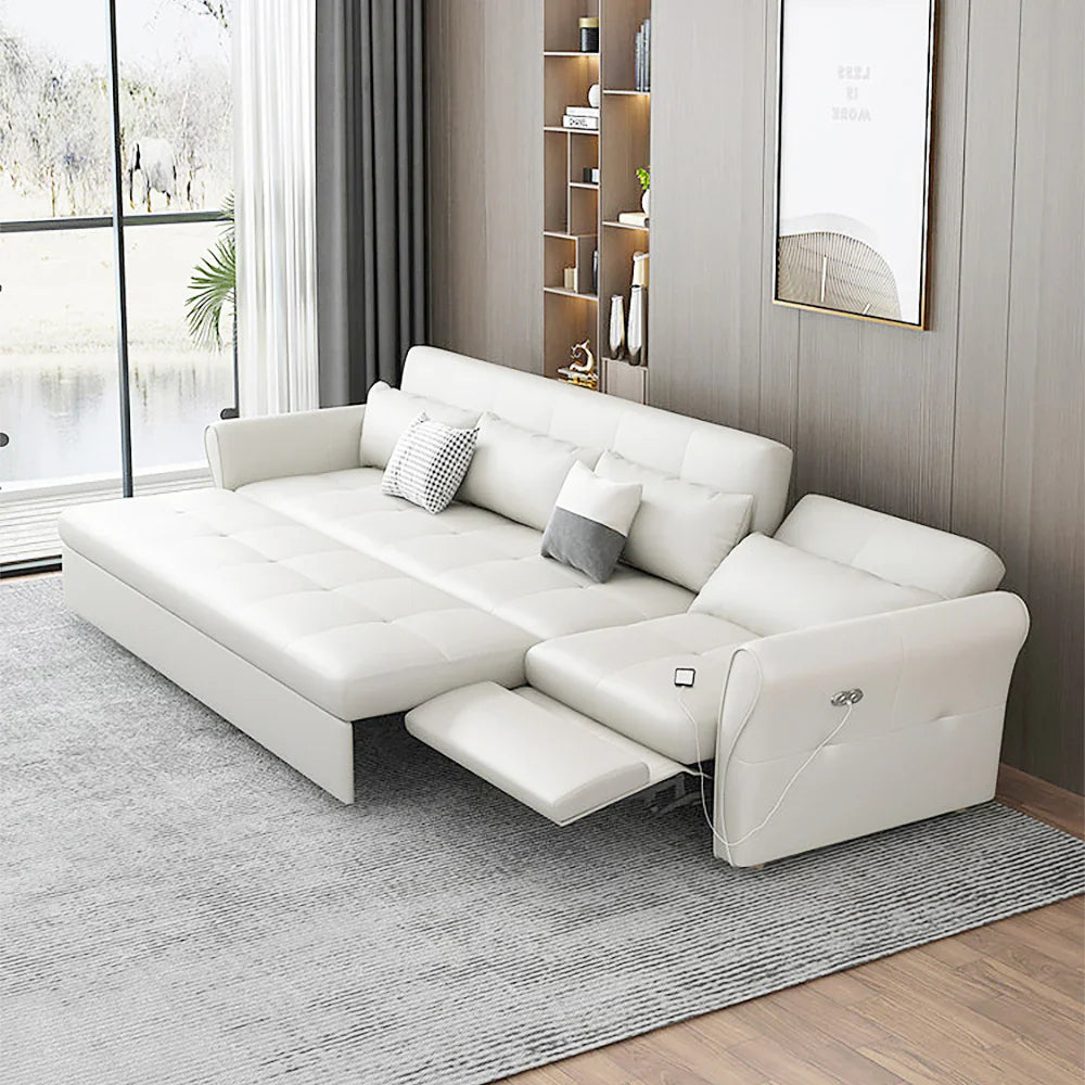 Light gray modern corner sofa set by Lamp Post featuring a 3-seater leather sectional with hidden storage and USB charging.