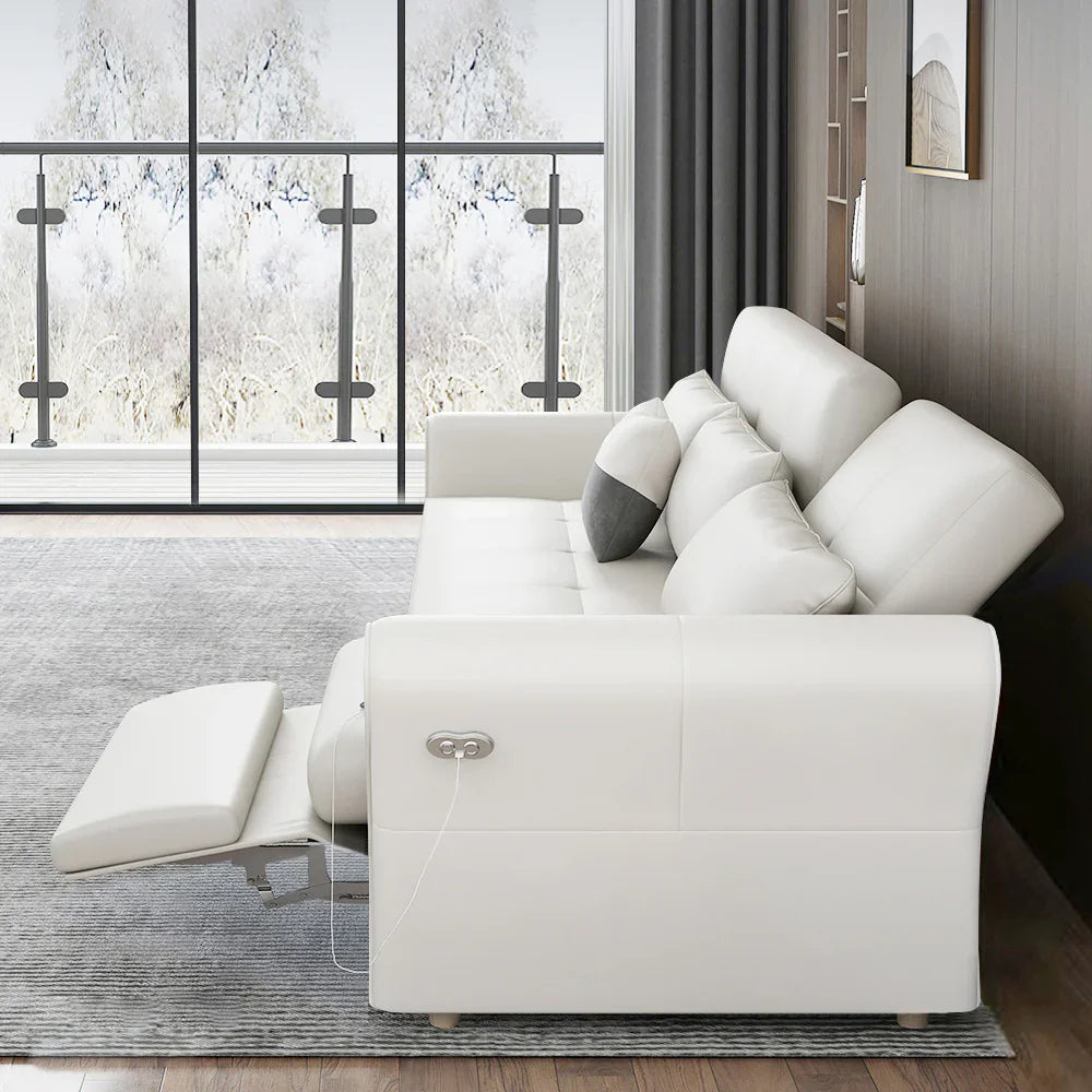Light gray Lamp Post modern 3-seater leather sectional sofa bed with hidden storage and USB ports for stylish living rooms.