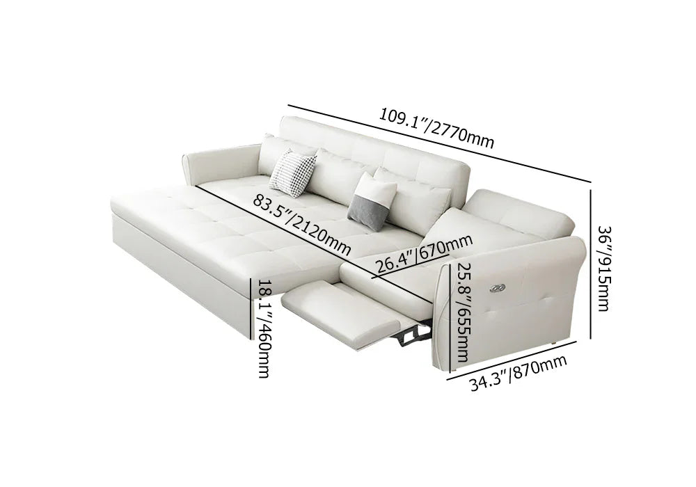 Light gray Lamp Post modern 3-seater leather sectional sofa bed with hidden storage and USB charging for stylish living rooms.