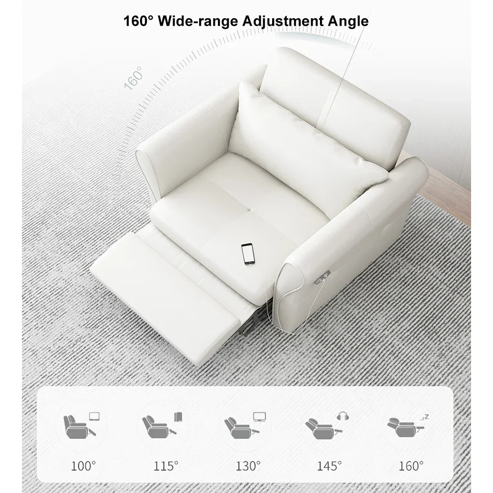 Light gray Lamp Post modern 3-seater leather sectional sofa bed with hidden storage and USB ports in a stylish living room setting.