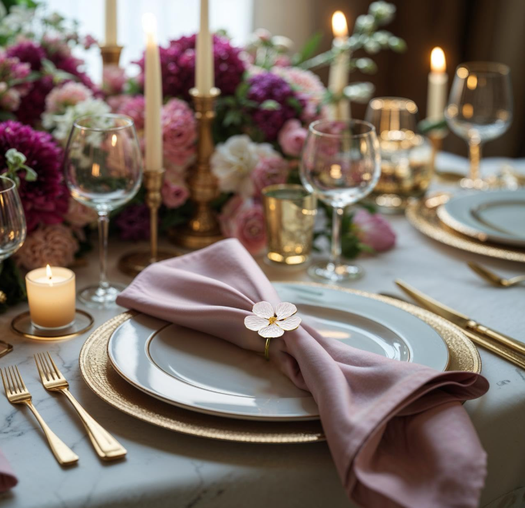 Set of 4 gold Lamp Post napkin rings with a festive holiday and wedding-themed design for elegant table decor.