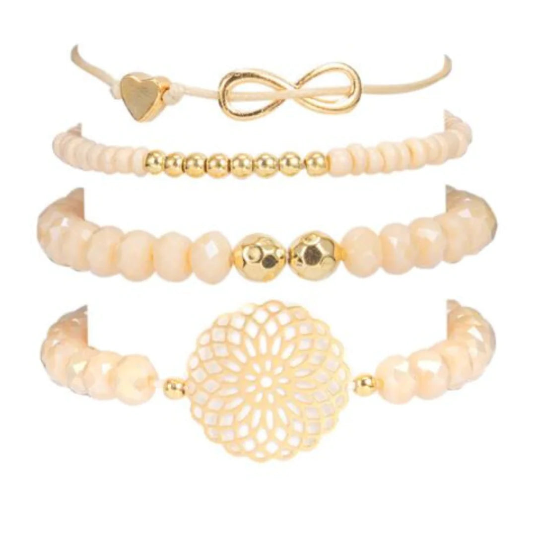 Set of stylish women's bracelets from Lamp Post featuring multiple silver and gold-toned bangles on a neutral background.