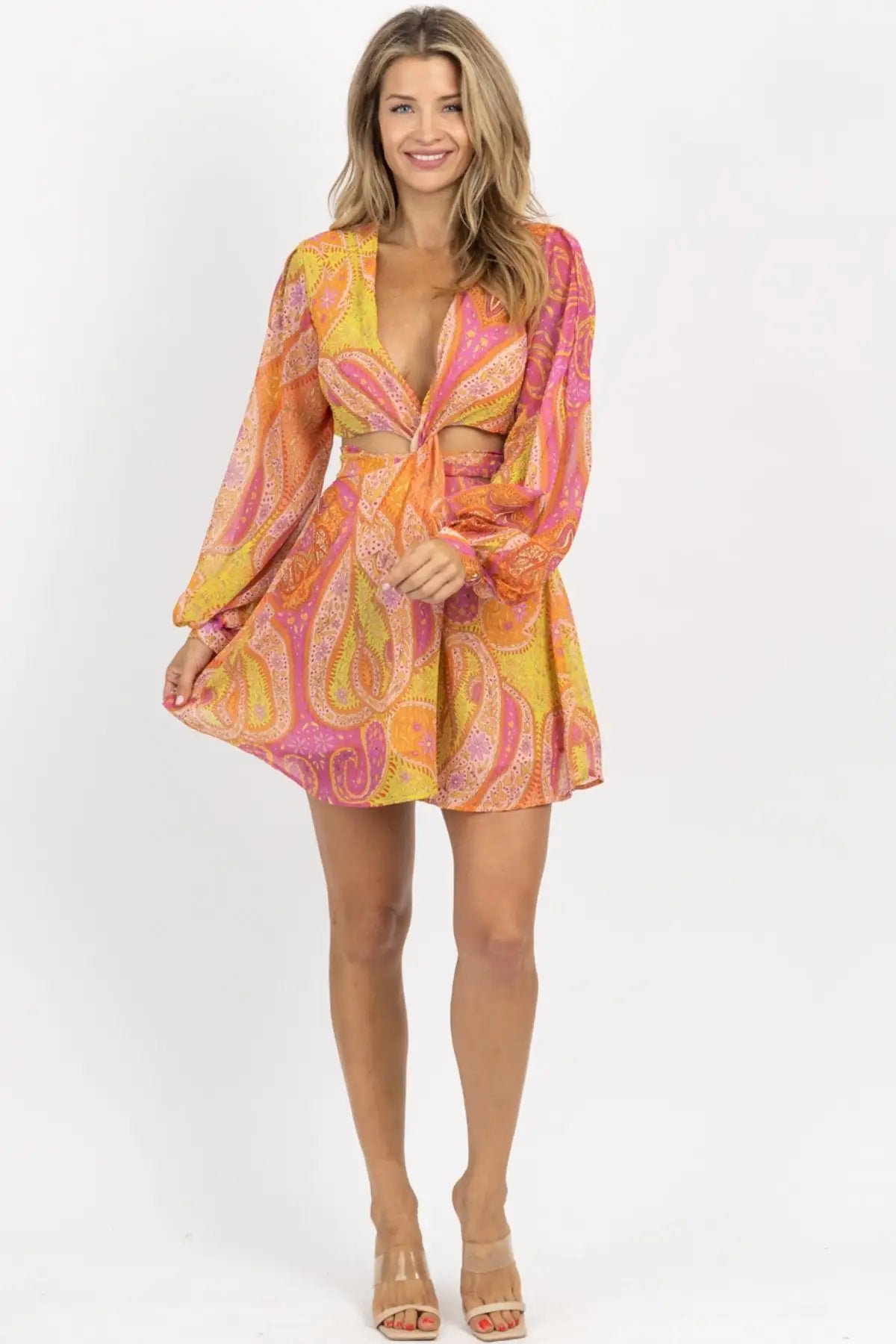 Orange summer dress for women by Lamp Post, featuring a lightweight, sleeveless design perfect for warm weather.