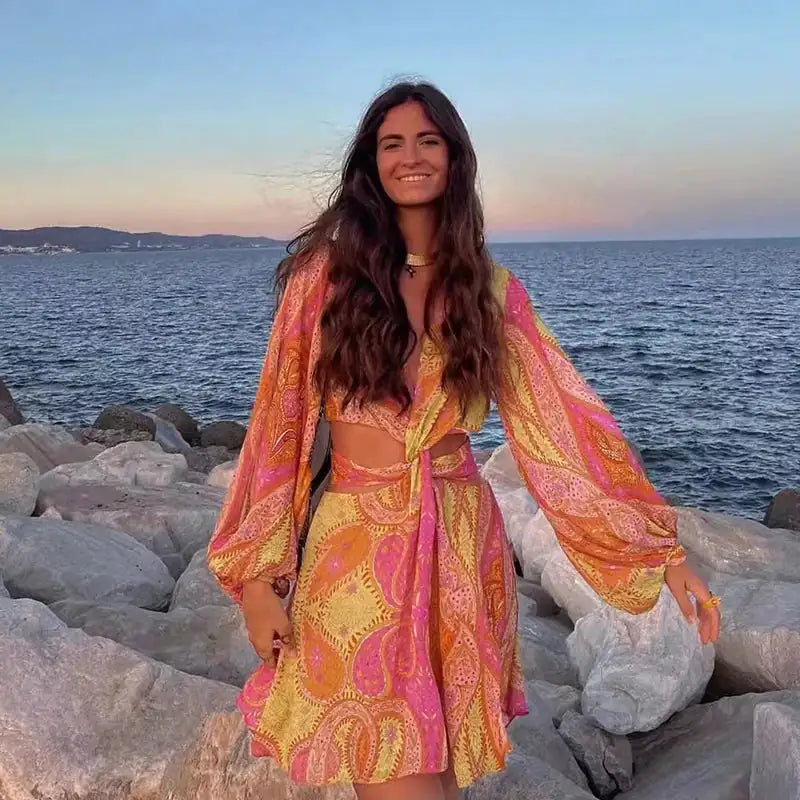 Orange women's summer dress by Lamp Post featuring a lightweight, sleeveless design perfect for warm weather.